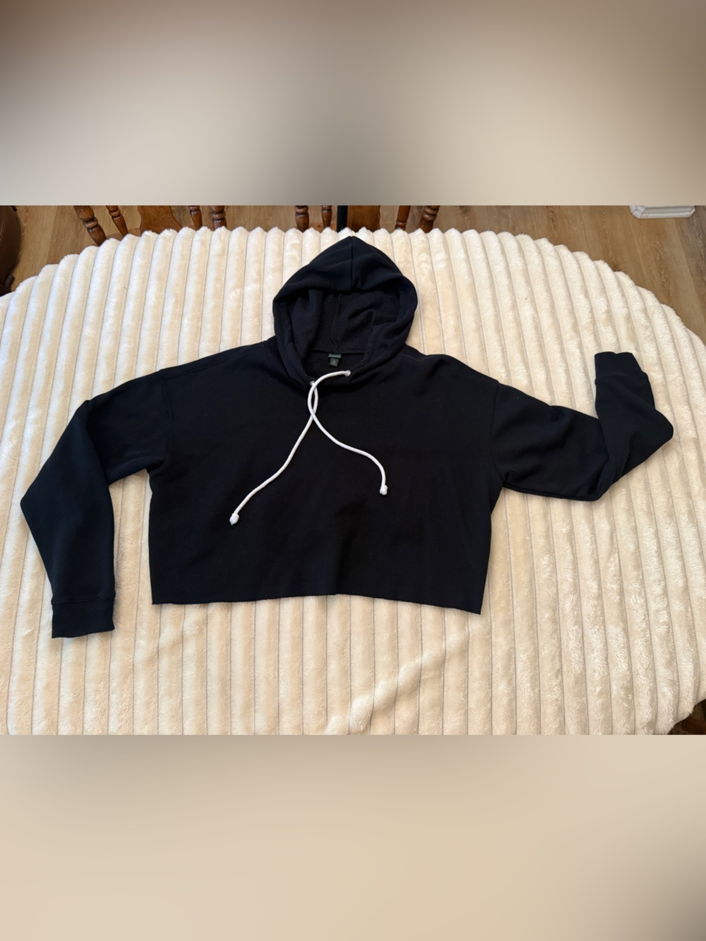wild fable Black Cropped Hoodie with White Drawstrings